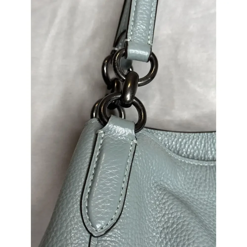 Coach Edie 31 Bag Womens Blue Pebbled Leather Shoulder Zip Pockets Gunmetal